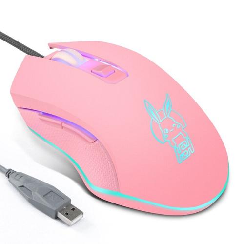 Souris optique de jeu, Design de dessin animé, filaire rose, 2400DPI, USB type c