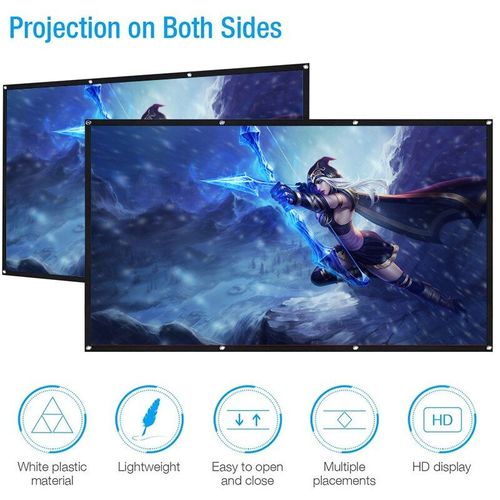 Écran de Projection en tissu réfléchissant 16:9, 60/72/84/100/120/150 pouces, rideau d'écran HD pour Home cinéma, installation facile et Portable