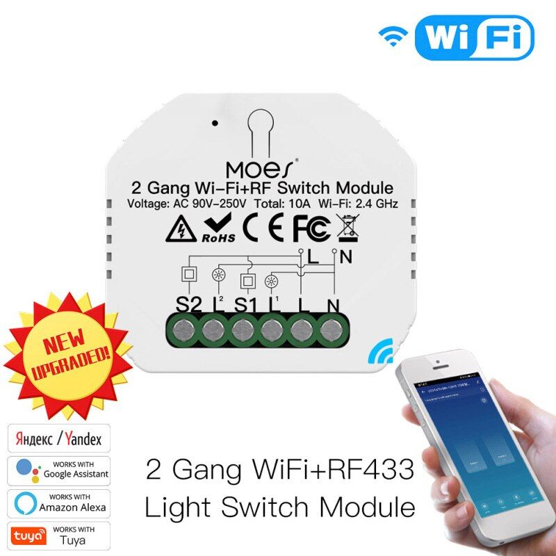 Module interrupteur intelligent Tuya Smart Life, 2 gangs, 2 ...