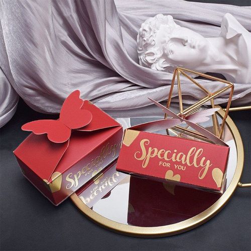 Boîtes À Chocolat Avec Papillon Rouge Et Rose, Emballage Pour Friandises D'anniversaire Pour Enfants, Contenant Des Faveurs De Mariage, Petits Sacs À Bonbons En Carton