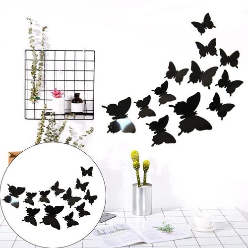 Autocollants Muraux Papillon 3d En Pvc Noir, 12 Pièces, Stickers Décoratifs Pour La Maison, Chambre D'enfants, Décoration De Salon