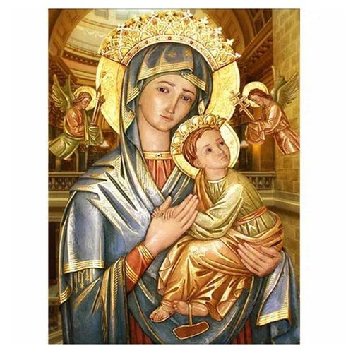 Peinture De Diamant Vierge Et Enfant, 30x40cm, Broderie Ronde En Résine, Point De Croix, Décor Mural Pour La Maison, Bricolage