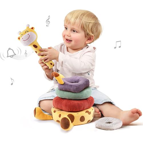 Jouet Bébé Girafe Empilable Doux,Hochet De Bébé Avec Son,Jouet D'éveil Pour Bébé,Peluche Jouet Éducatif,Cadeau Pour Garçons Et Filles