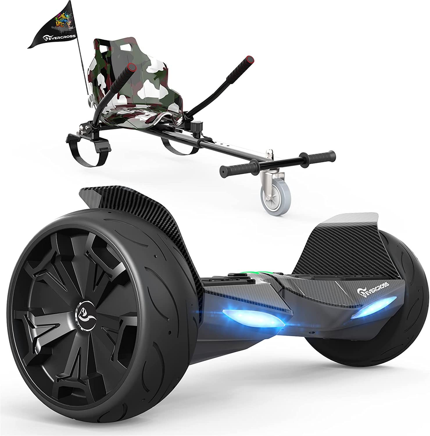 Evercross Hoverboard Avec Kart, Hoverboard De 8,5 Pouces Bluetooth, Contrôle App, Scooter Auto-Équilibrant Tout Terrain
