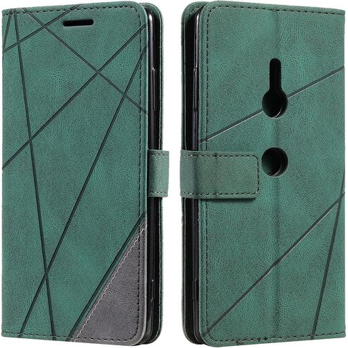 Coque Pour Sony Xperia Xz3, Rabat Portefeuille De Protection Cuir Pu Etui, Slim Silicone Tpu Bumper Magnetique Housse, Flip Porte Cartes Avec Fonction Support Cover Antichoc Case (Vert)