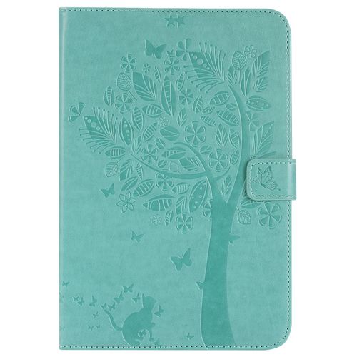 Étui Pour Samsung Galaxy Tab A 8.0 Sm-T350 Pu Cuir Poche Cas Flip Coque Protection Housse Stand Case Chat Et Arbre,Vert
