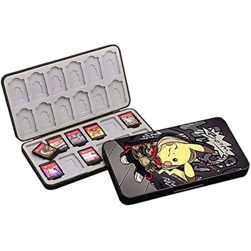 Étui De Rangement De Jeux Pour Nintendo Switch, Magnétique Boite De Rangement Pour Jeux, Avec 24 Ns Cartes Et 24 Tf Cartes (Noir Pika)