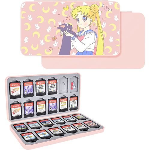 Étui De Rangement De Jeux Pour Nintendo Switch, Magnétique Boite De Rangement Pour Jeux, Avec 24 Ns Cartes Et 24 Tf Cartes (Rose)