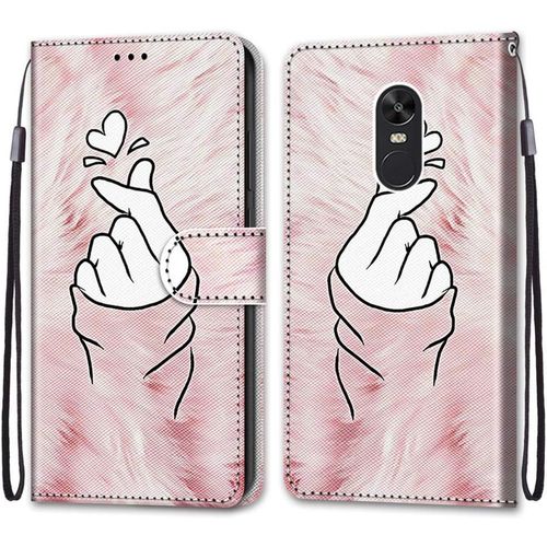 Coque Pour Xiaomi Redmi Note 4x, Etui En Cuir Pu Portefeuille Housse Coque Avec 360 Degres Silicone Antichoc Protection Cover Cuir Pochette Magnetique Und Flip Bequille (Doigt Coeur)
