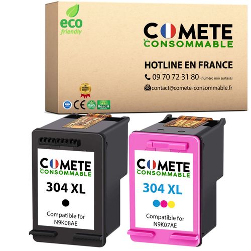 COMETE - 304XL - 2 Cartouches d'encre Compatibles avec HP 304 XL - pour Cartouche HP 304 Envy 5000 5010 5020 5030 Deskjet 3760 3750 A 2620-1 Noir + 1 Couleur - COMETE CONSOMMABLE