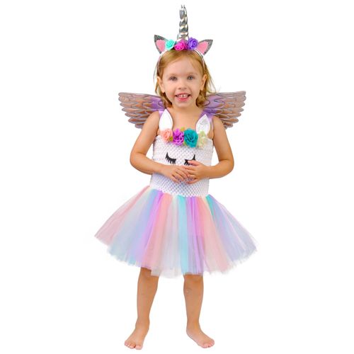 Déguisement Licorne Fleurie Pastel Fille - Taille: L 10-12 Ans (130-140 Cm)