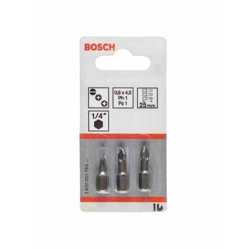 Bosch 2607001765 - Set 3 pièces embout de vissage court extra-dur S 0,6x4,5; PH1-PZ1, 25 mm