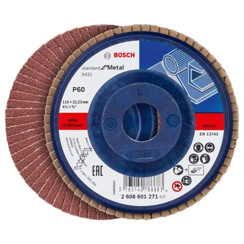 Bosch disque Flap X431. Norme de métal 115 x 23 mm. 60