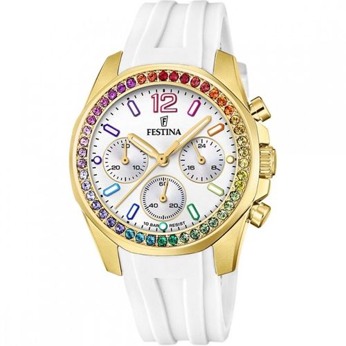 Festina Boyfriend Montre Chronographe Femme Acier Doré Silicone Blanc F20650/2