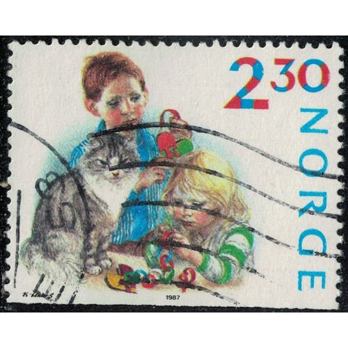 Norvège 1987 Oblitéré Used Préparatifs De Noël Enfants Et Leur Chat Y&t No 940 Su