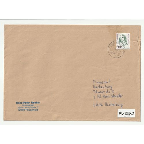 Timbre Sur Enveloppe Allemagne, Fanny Hensel Compositrice Et Pianiste Allemande 1989 N° 1265 Dimension 230 X 162 Mm