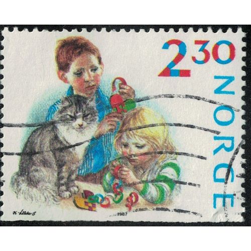 Norvège 1987 Oblitéré Used Préparatifs De Noël Enfants Et Leur Chat Y&t No 940 Su