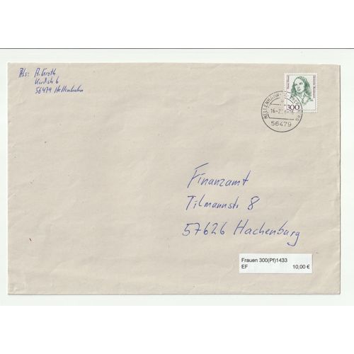 Timbre Sur Enveloppe Allemagne, Fanny Hensel Compositrice Et Pianiste Allemande 1989 N° 1265 Dimension 231 X 162 Mm