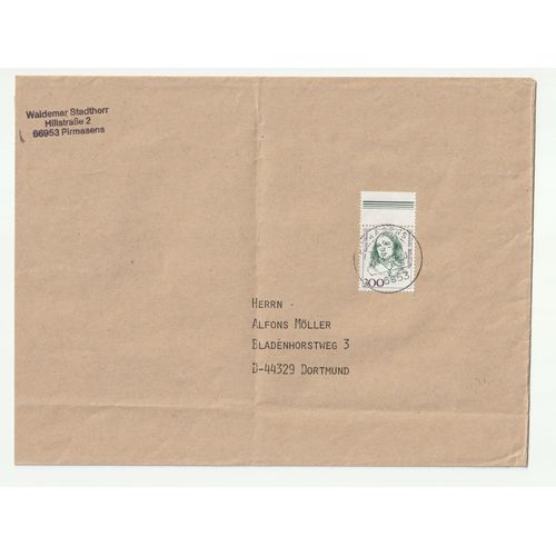 Timbre Sur Enveloppe (Trace De Plis Au Milieu Et En Bas) Allemagne, Fanny Hensel Compositrice Et Pianiste Allemande 1989 N° 1265 Dimension 216 X 163 Mm