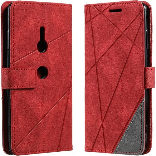Coque Pour Sony Xperia Xz3, Rabat Portefeuille De Protection Cuir Pu Etui, Slim Silicone Tpu Bumper Magnetique Housse, Flip Porte Cartes Avec Fonction Support Cover Antichoc Case (Rouge)