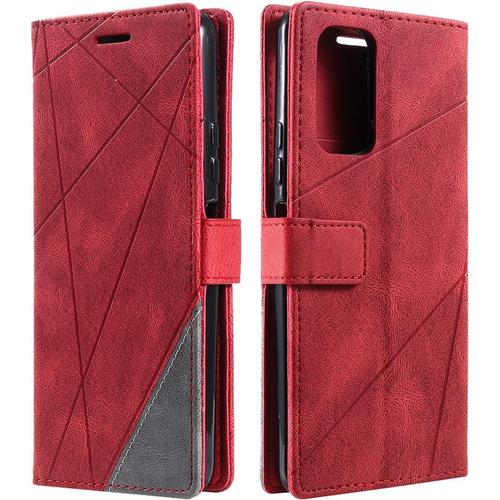 Coque Pour Redmi Note 10 Pro 4g, Portefeuille Etui En Pu Cuir Antichoc Tpu, Housse A Rabat Compatible Avec Xiaomi Redmi Note 10 Pro 4g, Rouge