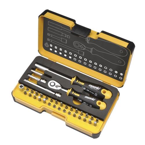 R-GO 36- SET des outils 1/4 avec cliquet Ergonic et accessoires dans XL-Strongbox 36-PC.