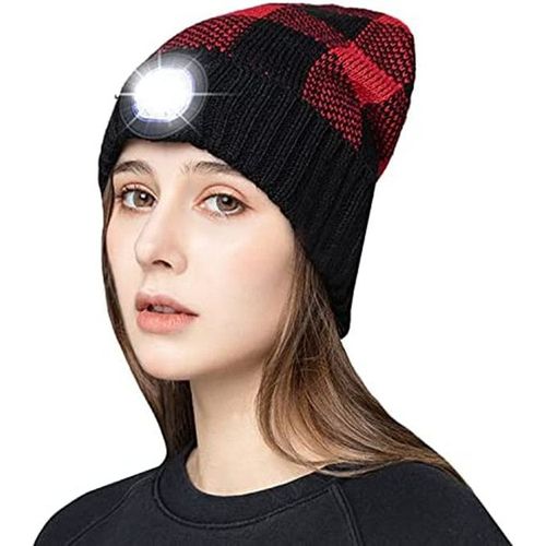 Bonnet Lampe Frontale Bonnet Led Rechargeable Unisexe En Laine Avec 5 Led Super Lumineuses Cadeau Pour Femmes Hommes(Rouge)