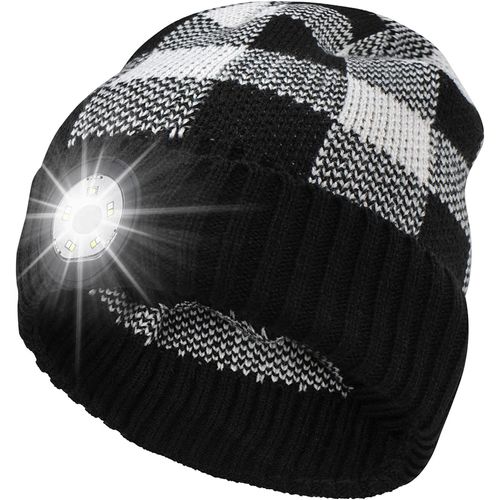 Bonnet Lampe Frontale Bonnet Led Rechargeable Unisexe En Laine Avec 5 Led Super Lumineuses Cadeau Pour Femmes Hommes(Blanc)