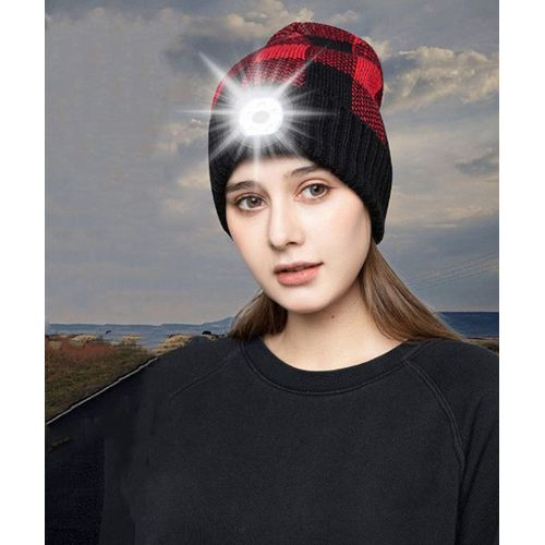Chapeau Avec Lumière Led,Beanie Illuminé Casquette 3 Niveaux De Luminosité Led Pour Randonnée,Course,Pêche,Cyclisme De Nuit(Rouge)