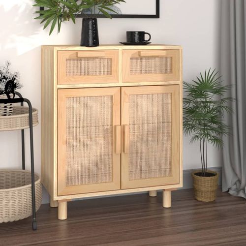 Vidaxl Buffet Marron 60x30x75 Cm Bois De Pin Massif Et Rotin Naturel