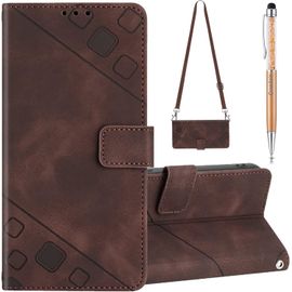Coque Pour Samsung Galaxy S22 Ultra Avec Cordon, Rglable Lanyard Housse Rabat Portefeuille Cuir Etui, Slim Tpu Silicone Bumper Magntique Housse, Wallet Case Samsung S22 Ultra (Brun)