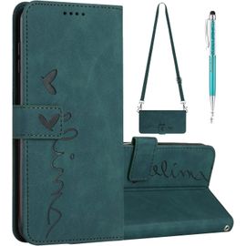 Coque Pour Samsung Galaxy A53 5g Avec Cordon, Coque Samsung A53 5g Avec Lanière, Etui Protection Housse Premium En Cuir Pu,Magntique Pochette Flip Case Porte Cartes Samsung A53 5g (Vert)