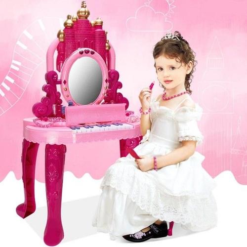 Trade Shop - Miroir De Maquillage Pour Petite Fille Avec Lumières Sons Clavier Piano Et Tabouret 2en1