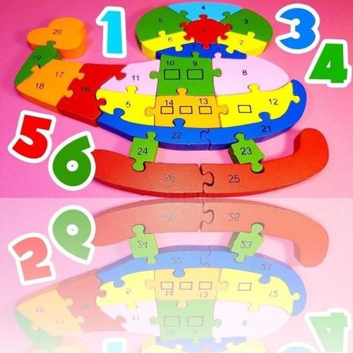 Trade Shop - Puzzle 3d En Bois Hélicoptère Lettres Chiffres Enfants Apprendre Dfh