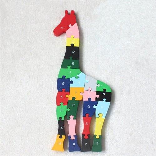 Trade Shop - Puzzle 3d En Bois Forme Girafe Lettres Chiffres Éducation Enfants Apprendre