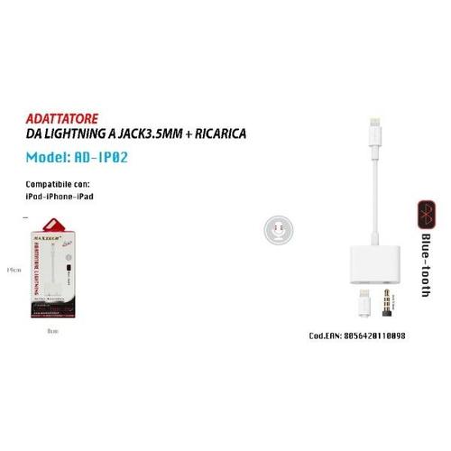 Trade Shop - Adaptateur Bluetooth Lightning Jack 3.5mm Chargeur Ipod Ipad Maxtech Ad-ip02
