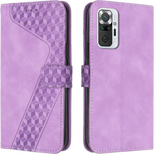 Coque Pour Xiaomi Redmi Note 10 Pro/Redmi Note 10 Pro Max, Etui Protection Housse Premium En Cuir Pu Portefeuille Etui Telephone [Fermoir Magnetique] [Fentes Pour Cartes] Flip Case (Pourpre)