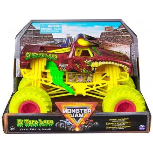 Pour Monster Jam Géant : El Toro Loco - Voiture Brune Et Jaune 19x13cm (Lxl) - Set Véhicule Miniature 1:24 + 1 Carte Tigre