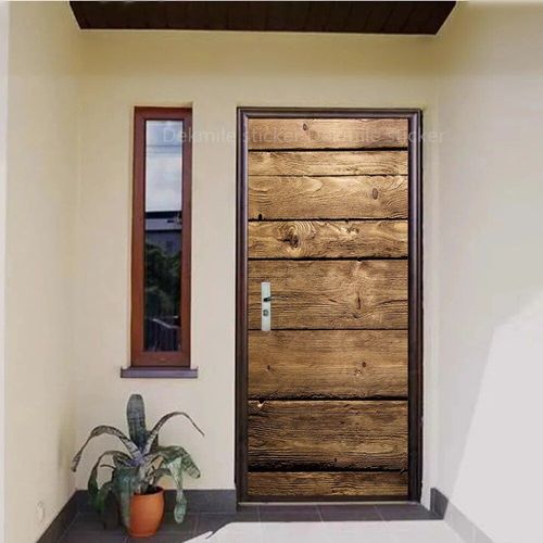 Autocollant de Porte Marron en Vinyle,Papier Peint Adhésif pour Portes Décoratives en Bois,Mars,Paysage de Passerelle 3D,pour Porte Avant en Acier