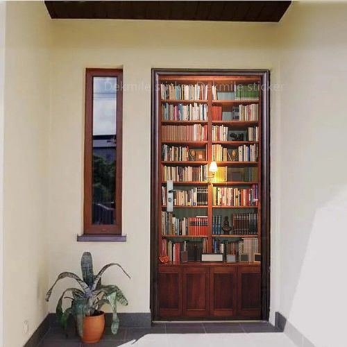 Autocollant de Porte Marron en Vinyle,Papier Peint Adhésif pour Portes Décoratives en Bois,Mars,Paysage de Passerelle 3D,pour Porte Avant en Acier