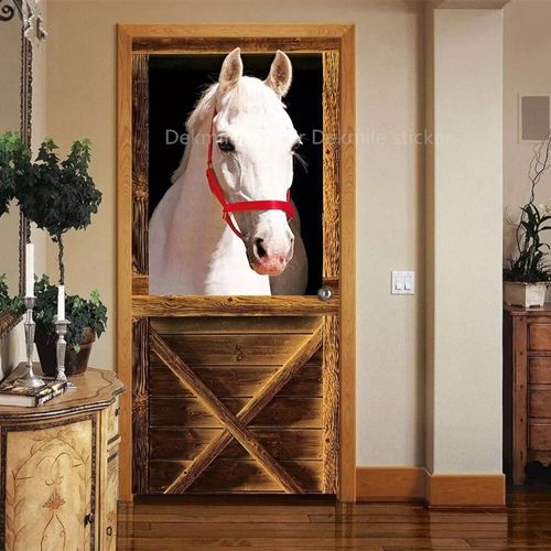 Autocollant de Porte Marron en Vinyle,Papier Peint Adhésif pour Portes Décoratives en Bois,Mars,Paysage de Passerelle 3D,pour Porte Avant en Acier