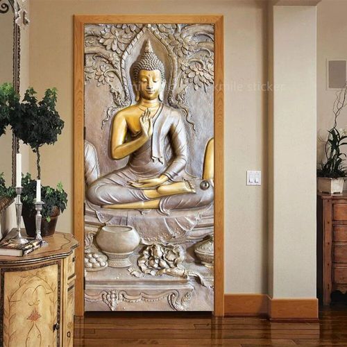 Autocollant de Porte Marron en Vinyle,Papier Peint Adhésif pour Portes Décoratives en Bois,Mars,Paysage de Passerelle 3D,pour Porte Avant en Acier