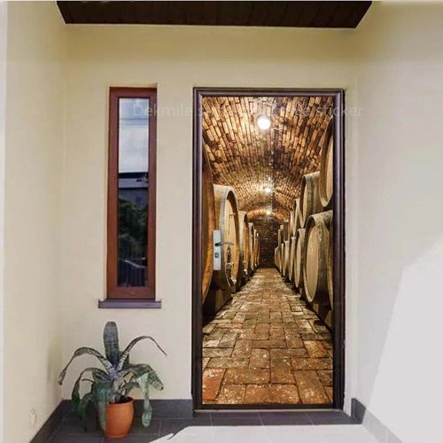 Autocollant de Porte Marron en Vinyle,Papier Peint Adhésif pour Portes Décoratives en Bois,Mars,Paysage de Passerelle 3D,pour Porte Avant en Acier