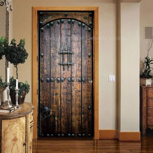 Autocollant de Porte Marron en Vinyle,Papier Peint Adhésif pour Portes Décoratives en Bois,Mars,Paysage de Passerelle 3D,pour Porte Avant en Acier