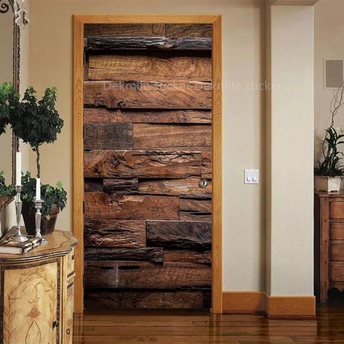 Autocollant de Porte Marron en Vinyle,Papier Peint Adhésif pour Portes Décoratives en Bois,Mars,Paysage de Passerelle 3D,pour Porte Avant en Acier