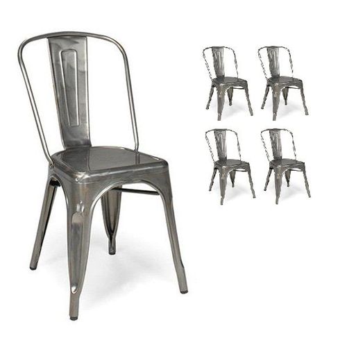 Kosmi - Lot De 4 Chaises En Métal Brut Style Industriel Factory En Métal Brut Aspect Galvanisé Galva
