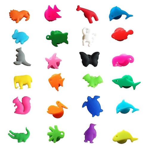 Marqueurs En Verre À Vin Ensemble De 24 Animaux Marins Terrestres Silicone Boisson Verre Charmes Étiquettes Identification Tasse Étiquettes Signes Pour Party Bar Accessoires
