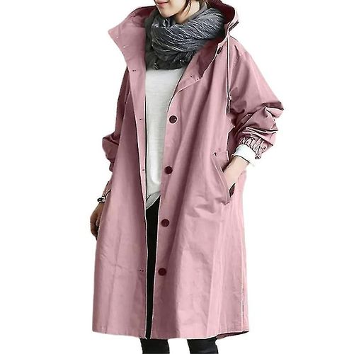 Femme Coupe-Vent Veste Casual Loose Button Pockets Hooded Windproof Waterproof Pour La Randonnée En Plein Air