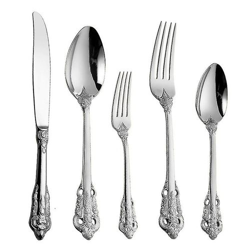 Argent Acier Inoxydable Ustensiles Ensemble De Couverts 5 Pièces Ensemble Couverts Argenterie Couteau Fourchette Cuillère Vaisselle Meilleur Cadeau