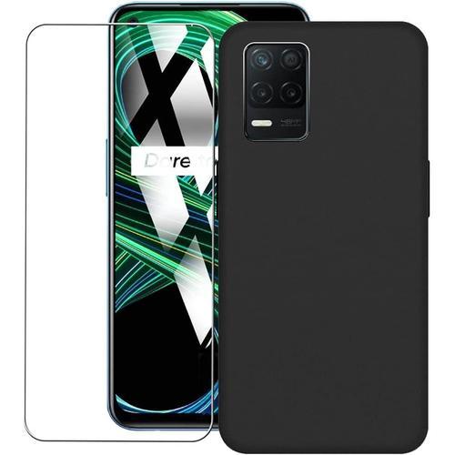 Black Coque+Verre Trempé Film Pour Oppo Realme 8 5g 6.50 Poucesilicone Case Protection Housse Bumpersouple Tpu Cover Étuipour Realme 8 5g Film Protection Écran Black